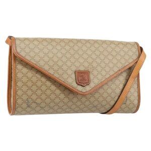 Authentic CELINE Macadam Canvas Shoulder Bag PVC Beige Gold